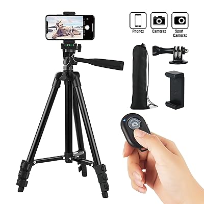 Hitch Phone Tripod,Gopro Tripod 42 Inch 106cm Aluminum Lightweight Smartphone Tripod for Iphone/Samsung/Huawei Cellphone, Camera and Gopro with Bluetooth Remote Control, Carrying Bag and Gopro Mount
