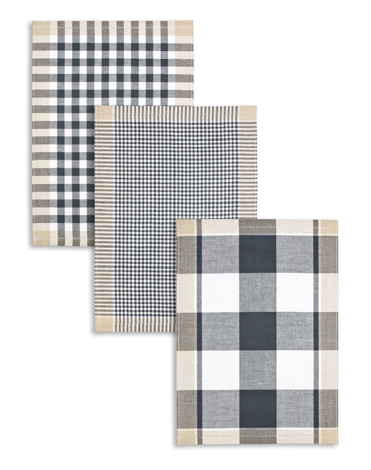grau-beige 50x70cm Karo sortiert 3-er Pack Jacquard Geschirrtuch