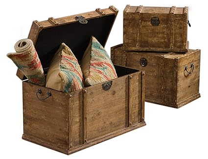 Amazon.com: Red Co. Antique Flat Top Wood Trunks - Set of 80: Kitchen ...