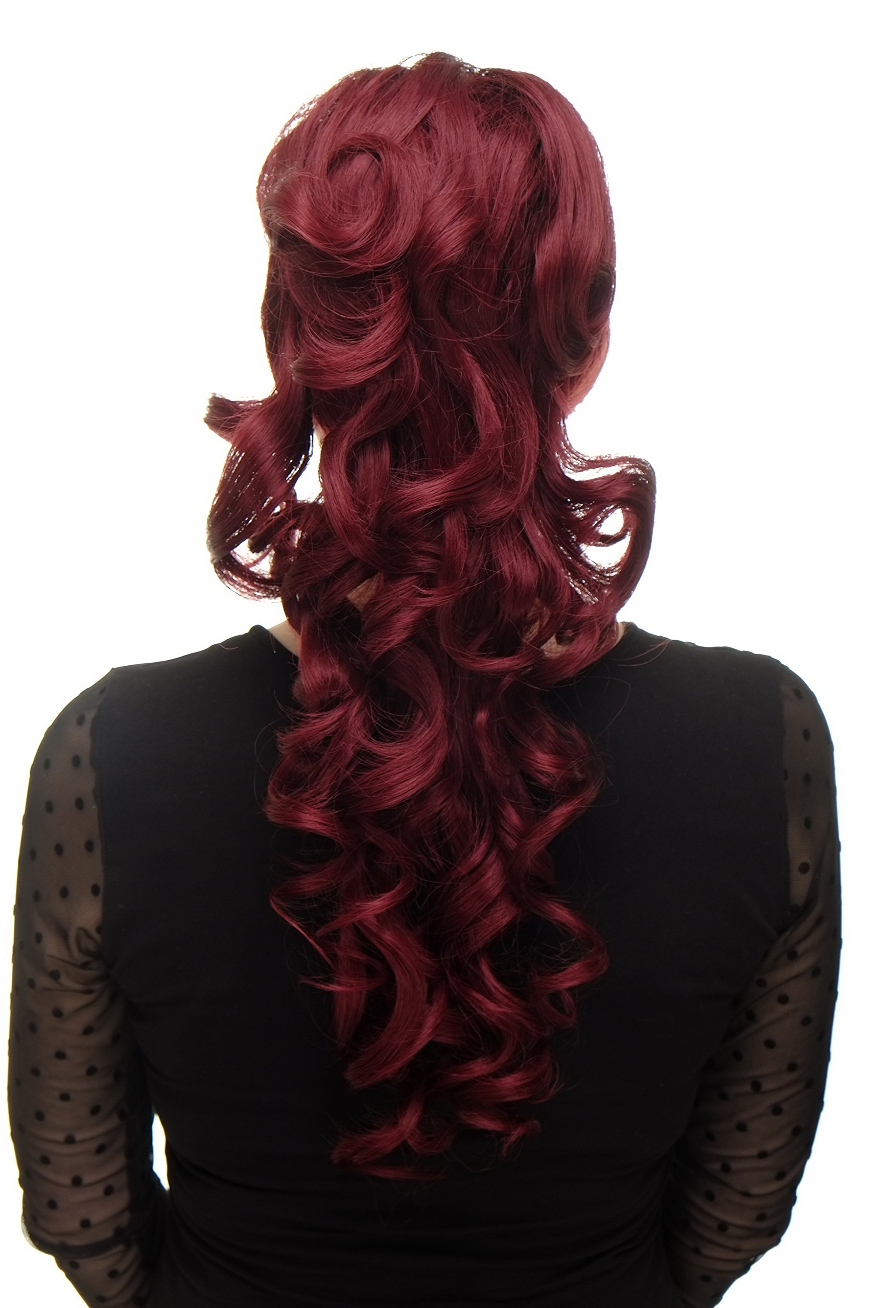 WIG ME UP WK03-39 Hairpiece ponytail with combs and elastic draw string curly voluminous very long aubergine burgundy red 23inch โ image 1