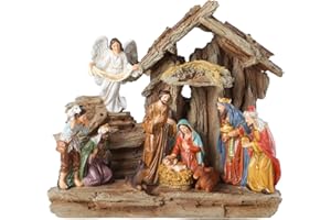 Aircity Nativity Scene with LED Lights - 10.2" Sculpted Christmas Nativity Set Indoor Decorations, Holy Family Figures for Desk, Mantel & Office, Perfect for Family & Kids