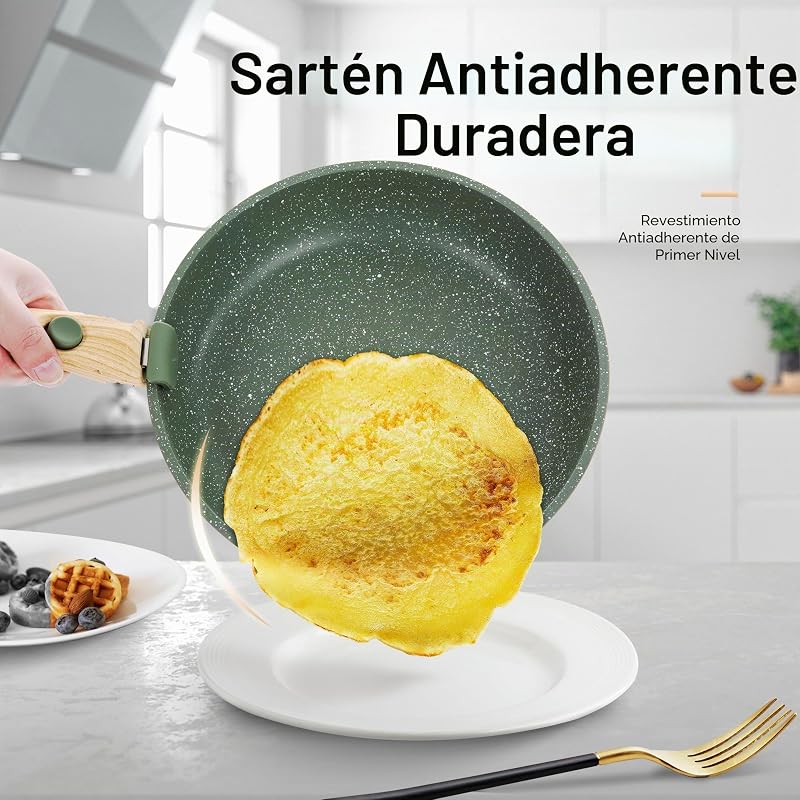 Juego de Sartenes Antiadherente 10 piezas con Mango Desmontable Verde