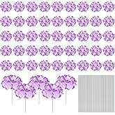 jiebor 50Pcs Purple Hydrangea Artificial Flowers Faux Fake Silk Fabric Hydrangea Flower Heads Bulk with Stems for Crafts DIY Wedding Table Centerpieces Graduation Cap Party Home Outdoor Decoration