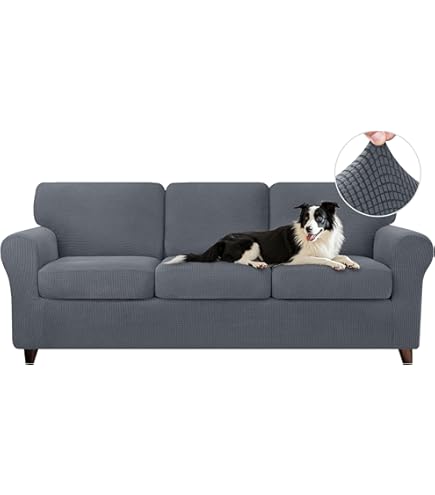 SUBRTEX 7-Piece Stretch Sofa Slipcover Set - Gray, Fits Oversized Couches, Loveseats & Chairs (Large)