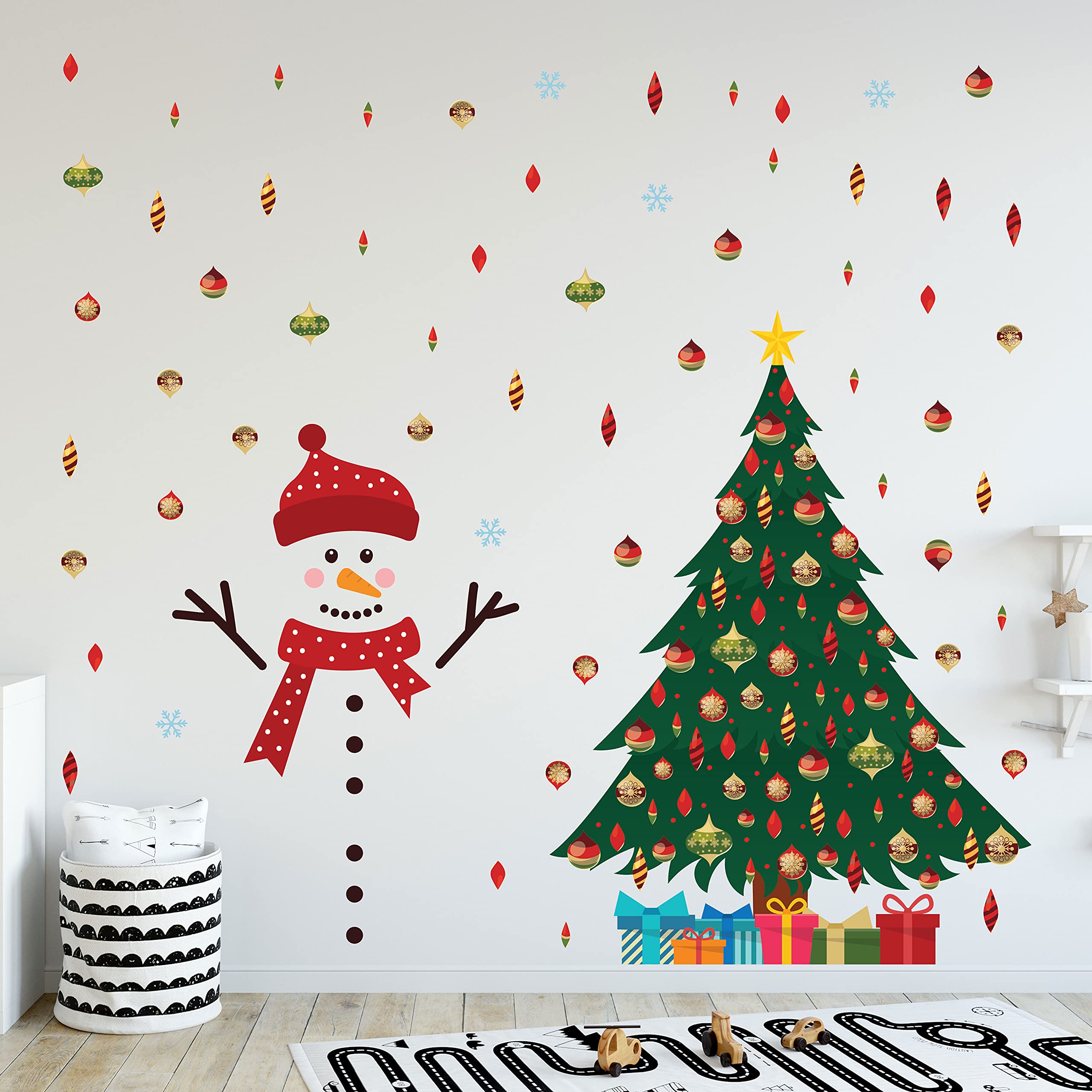 WALPLUS 150x170cm Christmas Combo Decorations Wall Stickers Cute Snowman by The Tree Wall Art Window Display Clings Display Decals Living Room Sale Clearance Home Living Room Bedroom DIY Gift