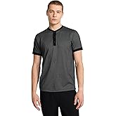 EXPRESS Men’s Everyday Performance Henley – Short Sleeve Mini-Geo Textured Knit with Moisture-Wicking Stretch Fabric