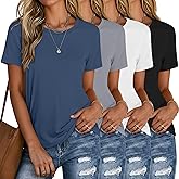 Neer 4 Pack Women's Crew Neck T Shirts Summer Short Sleeve Casual Basic Tops Loose Fit Flat Hem Tees