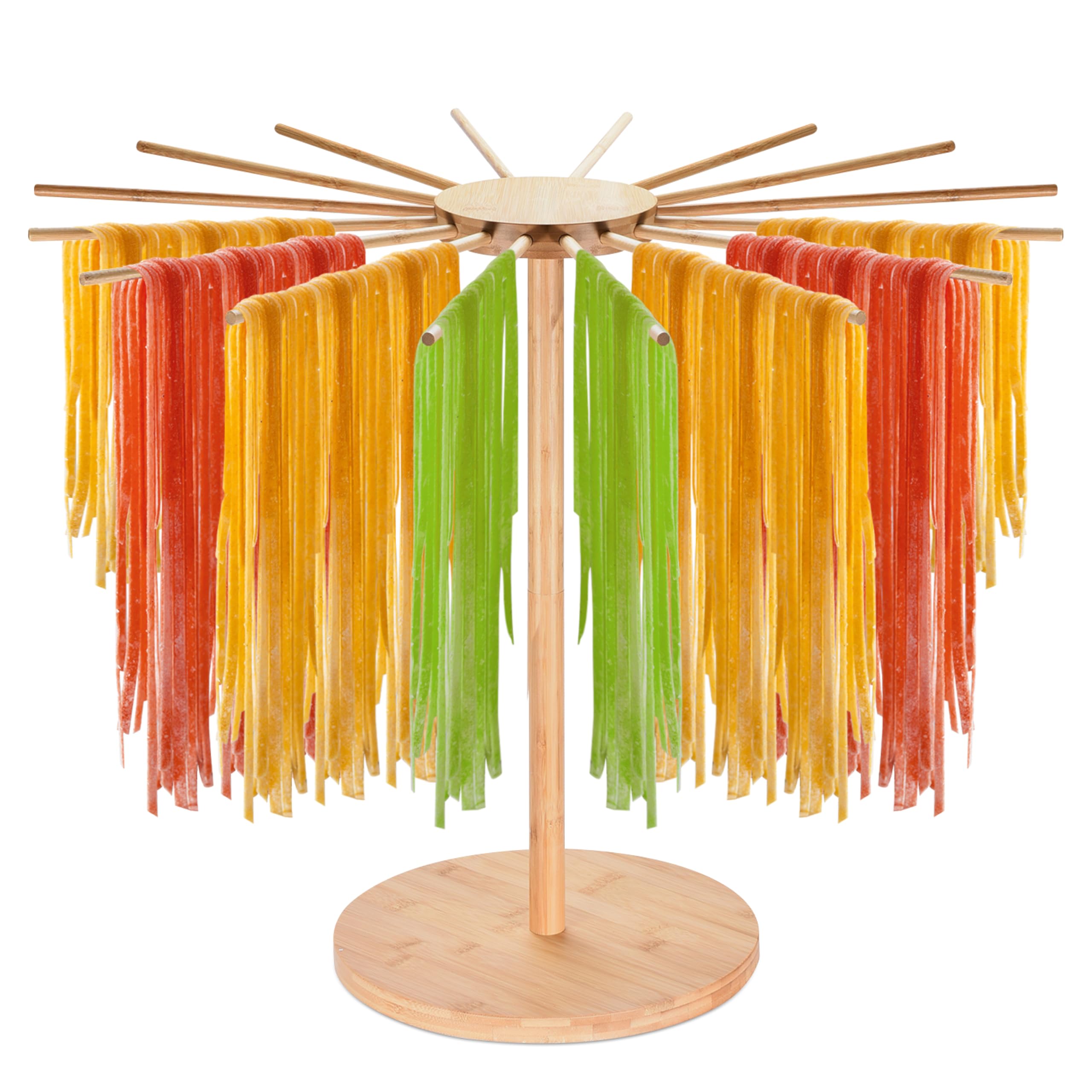 KITCHTIC Pasta Trockner – Große Größe, 16 Stangen – Faltbarer Nudelständer aus Holz – Verstellbare Arme – Ideal für Spaghetti, Tagliatelle, Fettuccine – Naturfarbe