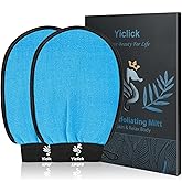Exfoliating Gloves 2 Pcs, Exfoliating Body Scrubber for Bath Shower Exfoliation, Body Scrub Exfoliator Loofah Sponge for Dead Skin Remover, Korean Exfoliating Mitt (Blue)