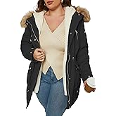 Geschallino Women's Parka Coat 3 in 1 Plus Size Winter Warm Fleece Lined Anoraks Thicken Hooded Outerwear (1X-5X)