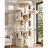 Globlazer 80in Tall Extra Large Heavy Duty Corner Cat Tree Tower, S80C | Sturdy Big Cat Tower for Indoor Cats Large Adult with Scratching Post, 2 Spacious Condos with Padding, 2 Perches, Beige