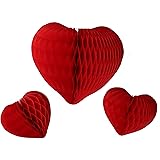 3-Piece Honeycomb Heart Decoration, Red, 8-12 Inch