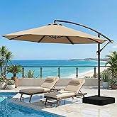 OLILAWN 10FT Cantilever Offset Patio Umbrella with Base Included, Outdoor Patio Umbrella, Fade-Resistant Yarn-Dyed Canopy wit