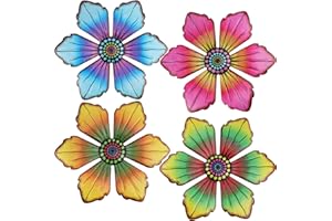 Quinnsus 4 Pack Outdoor Metal Flower Wall Art Fence Decor Garden Patio Hanging Flowers Decorations for Outside Yard Porch Living Room 7x7 in