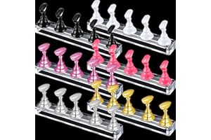 BLULU 6 Sets Magnetic Nail Tip Display Holder Acrylic Display Stand Nail Tip Practice Art Training Stand for DIY Manicure Fingernail Salon(Gold, Silver, Light Pink, Black, White, Pink)