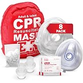Adult and Infant CPR Mask Combo Kit &ndash; 8-Pack &ndash; 16 Valves, 8 Gloves, 16 Alcohol Pads &ndash; Emergency Resuscitation Kit for First Responders