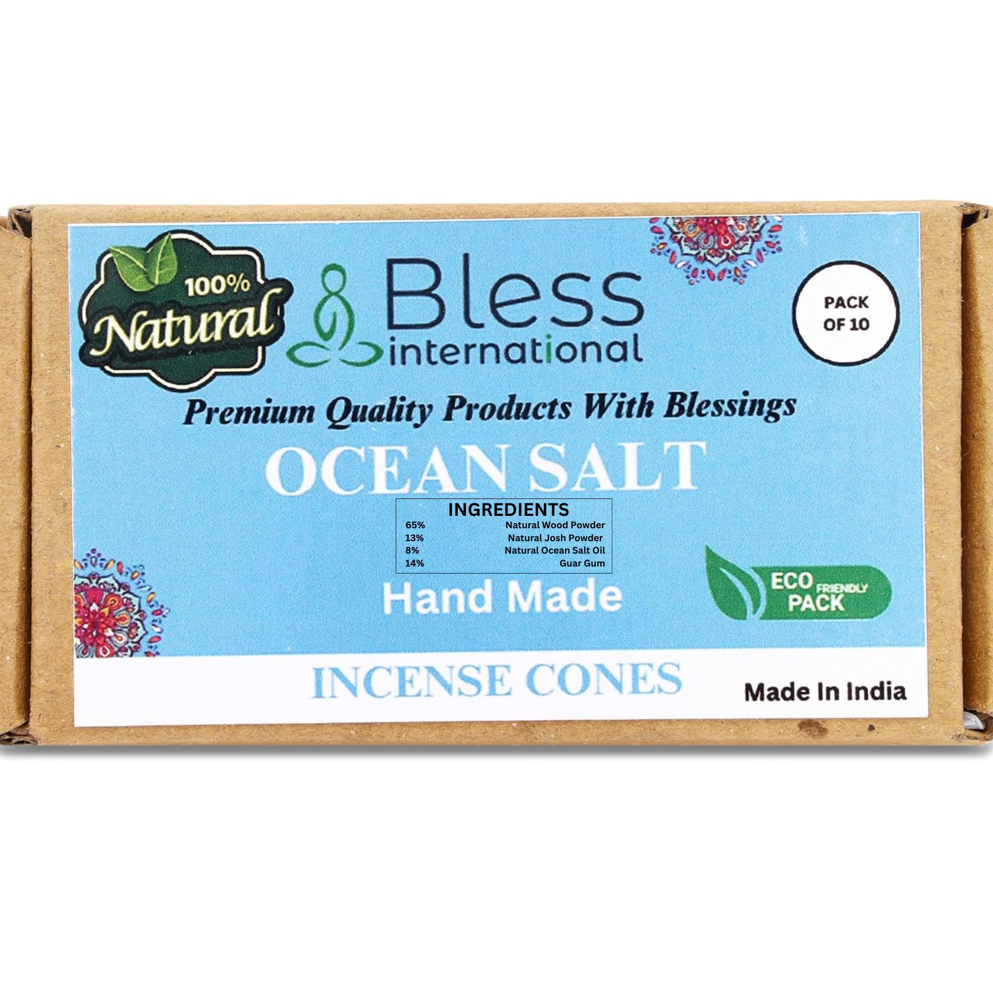 Bless International Ocean-Salt 100%-Natural-Incense-Cones Handmade-Hand-Dipped Organic-Chemicals-Free for-Purification-Relaxation-Positivity-Yoga-Meditation The-Best-scents (10 Count)