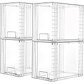 Vtopmart 4 Pack Clear Stackable Storage Drawers,9.7" H Plastic Organizers Bins for Skincare, Bathroom Supplies,Ideal for Cabi