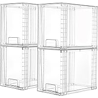 Vtopmart 4 Pack Clear Stackable Storage Drawers,9.7" H Plastic Organizers Bins for Skincare, Bathroom Supplies,Ideal for Cabi
