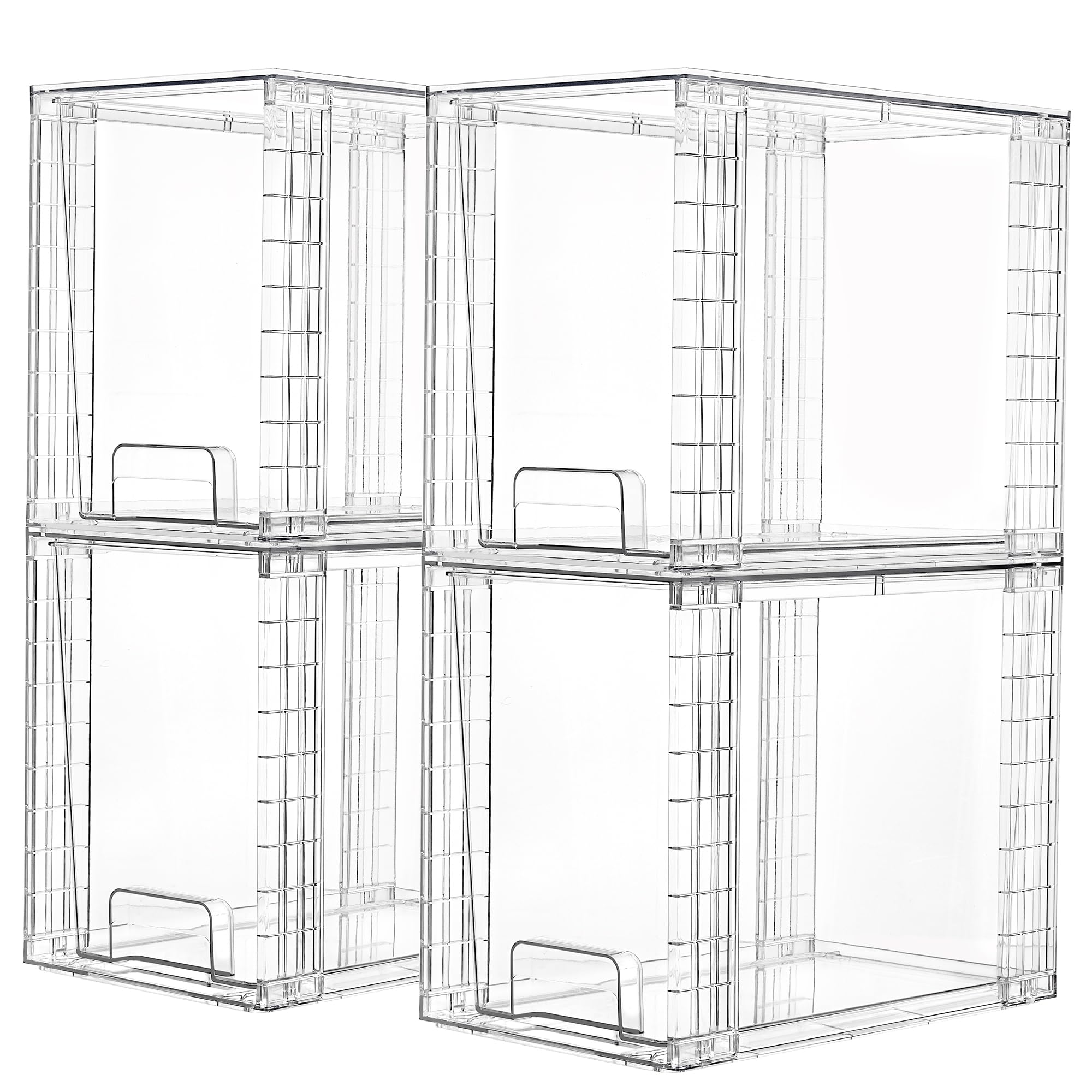 4-Pack Clear Stackable Storage Drawers - 9.7-Inch High Plastic Organizers For Bathroom, Kitchen & Cabinet Organization