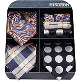 HISDERN Mens Ties and Pocket Square Set Business Elegant Ties for Men Classic Lot 3 Pcs Wedding Party Neckties & Handkerchief