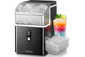 Kismile Nugget Ice Maker Countertop, Sonic Ice Maker with 35Lbs/24H, First Ice in 7 Mins, 1.2L Water Tank, Ice Basket Holds 2.2Lbs, Self-Cleaning Pebble Ice Machine for Home Kitchen Office Bar(Black)