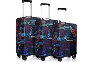 Sherr 3 Pieces Travel Luggage Cover Suitcase Protector Anti Scratch Suitcase Washable Baggage Covers(Vintage Theme,Medium/L/XL)