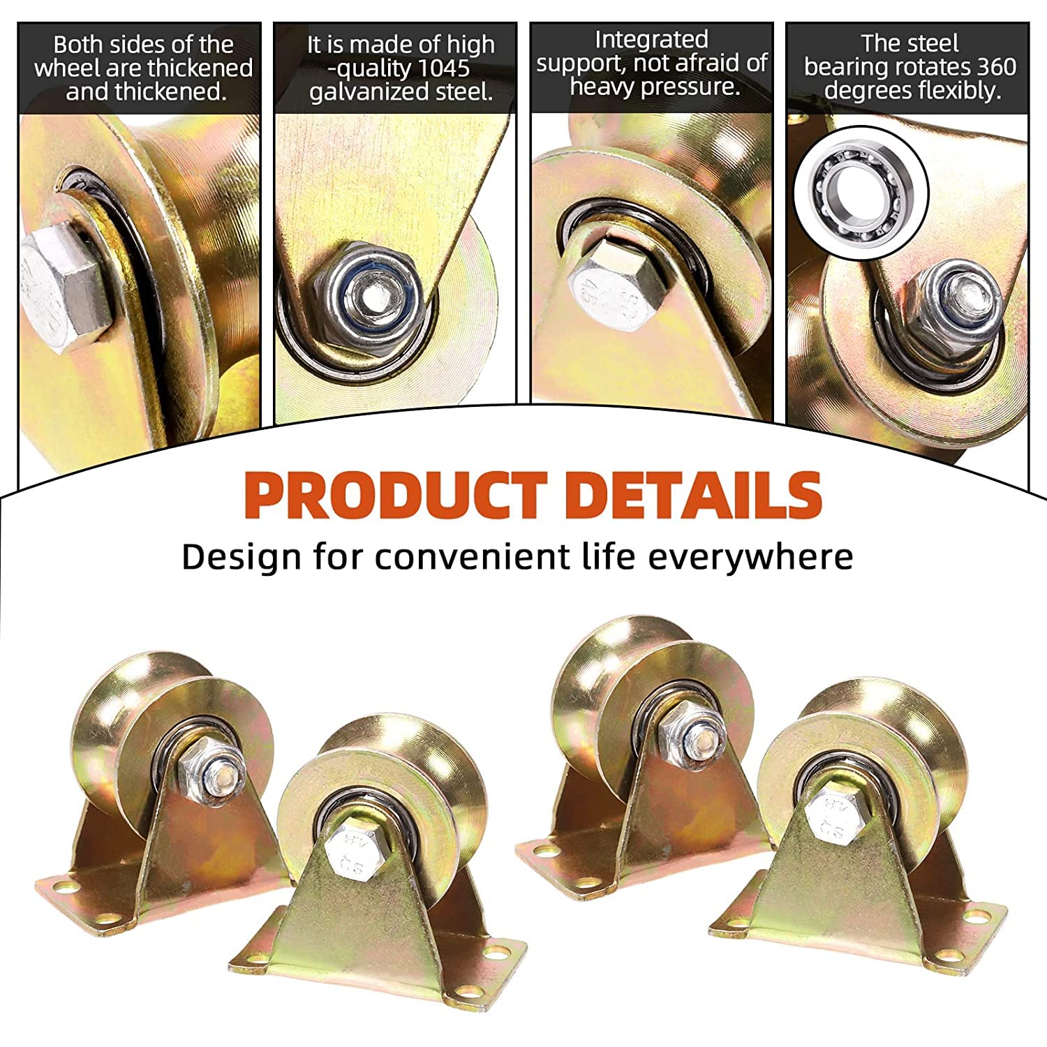 Zeonhei 4 Pack 2 Inch V Groove Wheel Heavy Duty
