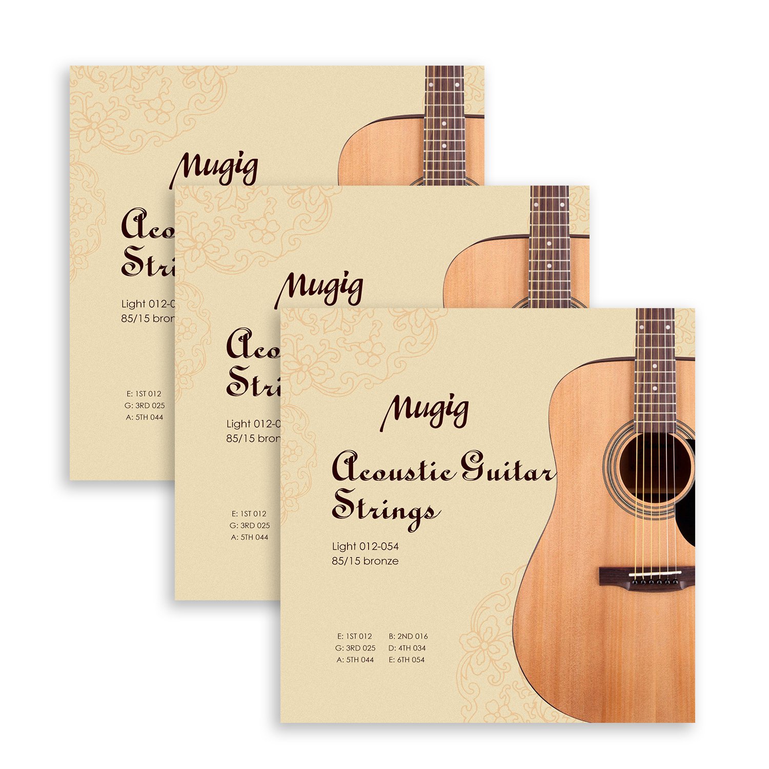 Mugig Acoustic Guitar Strings in Bronze for Acoustic Guitar Package of 3 sets 012-054