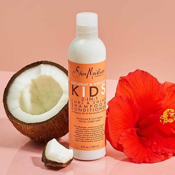 SHEAMOISTURE 2-IN-1 SHAMPOO AND CONDITIONER FOR KIDS COCONUT AND HIBISCUS COCONUT OIL FOR HAIR AND DRY CURLS 8 OZ