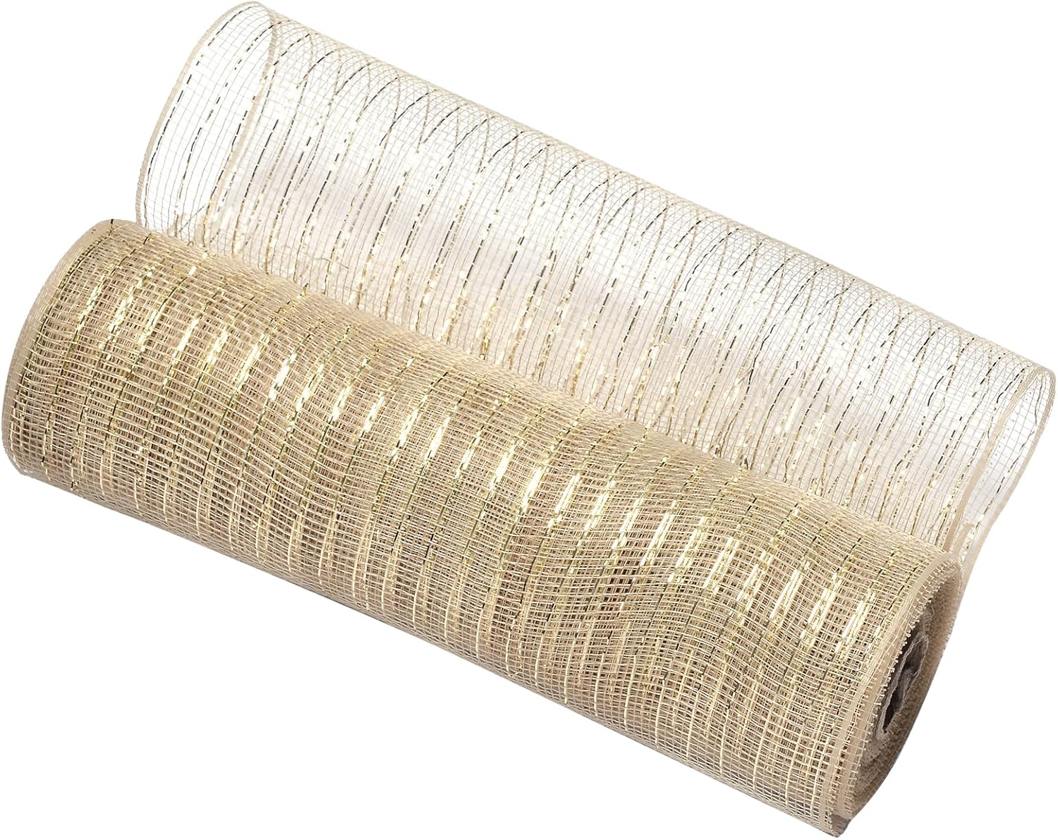 Bows & Ribbons - Ribest Nature Deco Mesh Ribbon with Metallic Foil, 10 inch x 30 feet, for Christmas Tree Wreaths