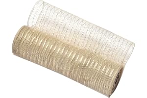 Ribest Nature Deco Mesh Ribbon with Metallic Foil, 10 inch x 30 feet, for Christmas Tree Wreaths