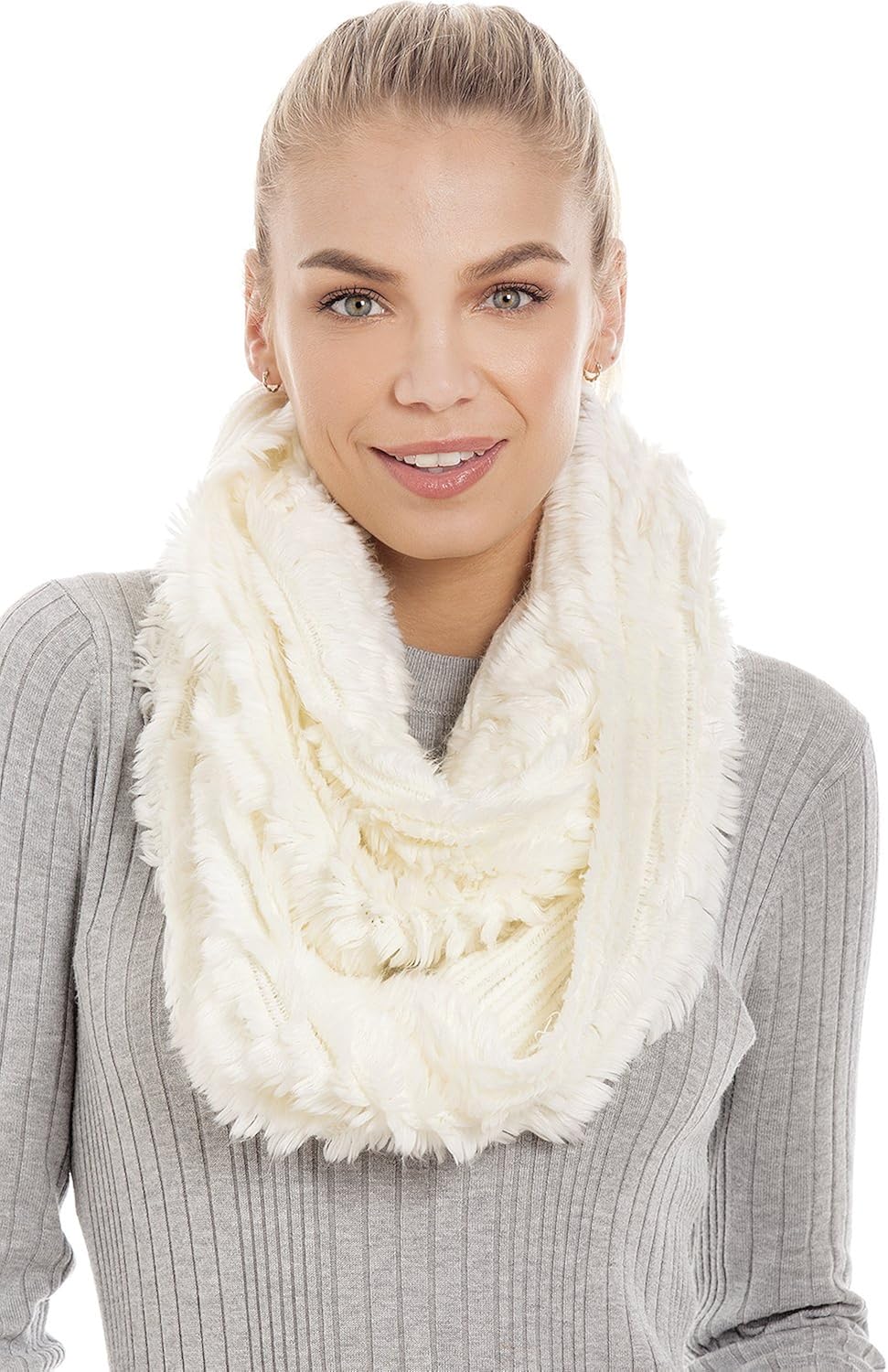 Women's Luxurious Cream Faux Fur Snood Infinity Scarf Amazon.co.uk