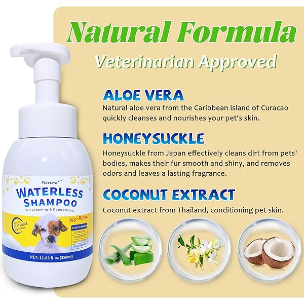 PETSTORAL WATERLESS DOG SHAMPOO NO RINSE PUPPY DRY HYPOALLERGENIC SHAMPOO AND CONDITIONER – SOOTHING AND DEODORIZING QUICKLY CLEANS SMELLY DOGS AND CATS (11.84 FL OZ/350ML)