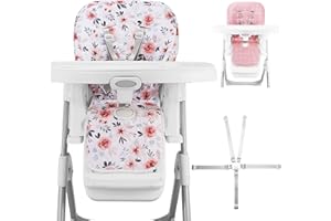 Lunobubo Baby High Chair Cover 2-in-1 Reversible, Includes 5-Point Harness Strap, Waterproof & Soft Dual-Side High Chair Pad Cushion, Machine Washable, Extra Thick Highchair Protector - Pink