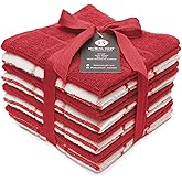 Mellow Buff 100% Cotton Terry Dish Cloth & Dish Towel, 8 Pack, Super Soft and Absorbent Kitchen Towels, Perfect for Kitchen Cleaning and Dish Washing (RED (Solid and Checks) 8 Pack)