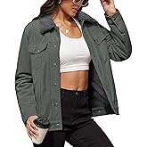 MAGCOMSEN Women's Corduroy Jacket Sherpa Fleece Lined Warm Winter Coat Button Down Casual Jacket with Pockets