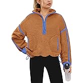 Yanekop Womens Quarter Zip Pullover Sherpa Fleece Jacket Oversized Zip Up Sweatshirt Half Zip Pullover Fuzzy Outerwear
