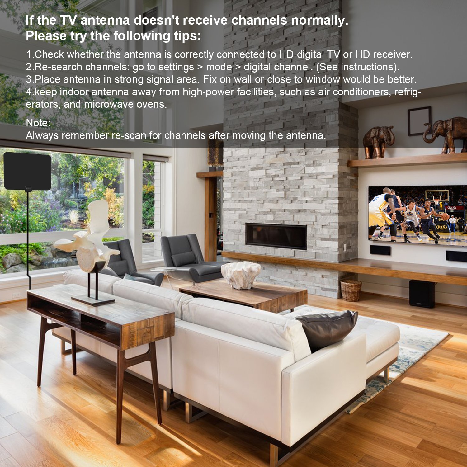 TV Aerial, Globmall Ultra-Thin TV Antenna 50 Miles Distance Detachable Indoor Singal Amplifier Booster, Digital HDTV Aerial 13.2FT Coaxial Cable for Digital Freeview & Analog TV Signals, Soft Design