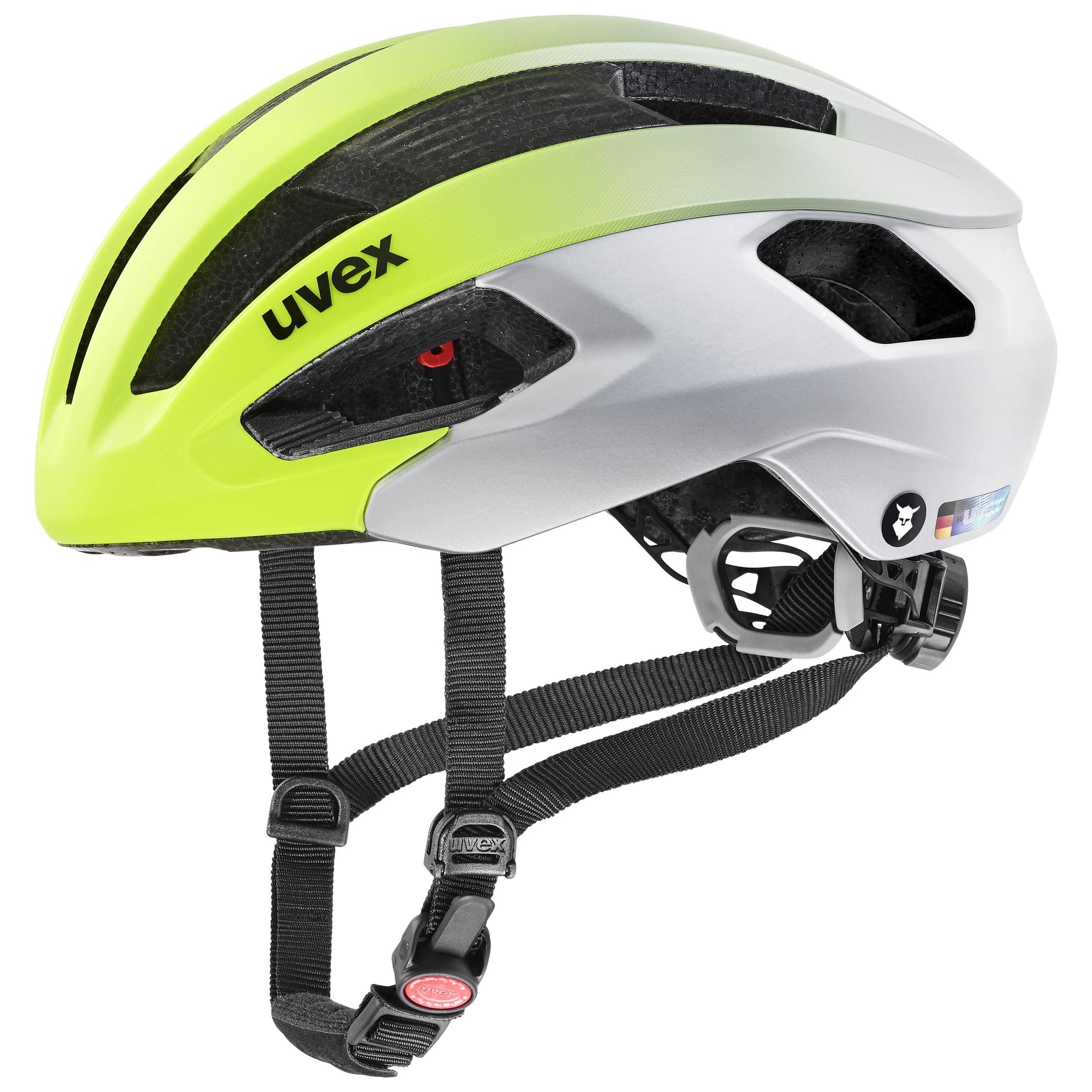 uvex Rise cc Tocsen - Secure Performance Bike Helmet for Men & Women - incl. Tocsen Crash Sensor - Optimized Ventilation - Neon Yellow - Silver Matt - 52-56 cm
