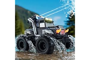 Calefwe 3-in-1 Amphibious Remote Control Car, RC Boat/Water Gun, 2.4GHz All Terrain Waterproof Monster Trucks for Boys Age 4-7 W/2 Batteries 70 min, Birthday Gift Pool Toys for Kids Ages 4-8