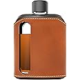 Ragproper Modern Glass Hip Flask - Durable Leather Covered Flask for Whiskey, Spirits, & Other Liquor - Ideal Glass Flask for Men & Women (Double Shot 240ml, Leather, Black & Tan)