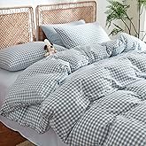 Nayoroom Gingham Duvet Cover Queen Size 100% Washed Cotton Blue Plaid Checkered Comforter Cover 3 Pcs Soft Breathable Grid Farmhouse Dorm Bedding Set for All Seasons