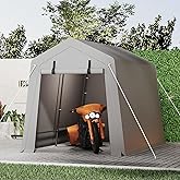 Portable Carport Storage Shed, 6' x 8' Motorcycle Tent, Waterproof & UV-Resistant with Roll-Up Zipper Doors, Gray Outdoor Shelter for Bikes, Tools & Equipment