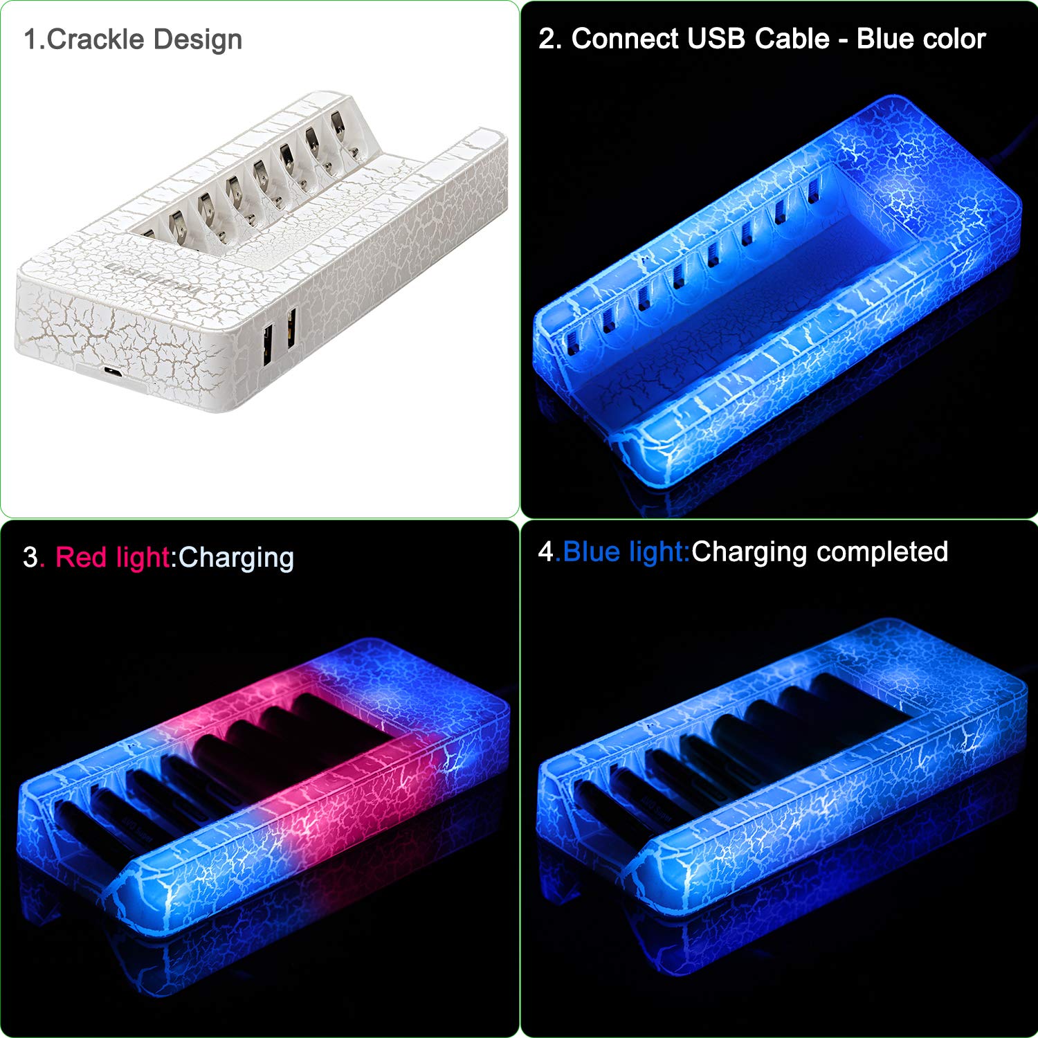 AAA Battery Charger,Momen 8 Bay AA Battery Charger with LED Light Indication for Rechargable AA/AAA Battery