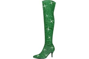 Allegra K Women's Glitter Pointed Toe Stiletto Heel Over the Knee Thigh High Boot