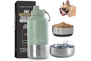 Tail Wagging Love 32oz 3-in-1 Portable Travel Water Bottle, Food & Hydration Bottle - Dual Use for Humans & Pets with Detachable Bowls, Stainless Steel, Keeps Water Hot for 6hrs & Cold for 12hrs