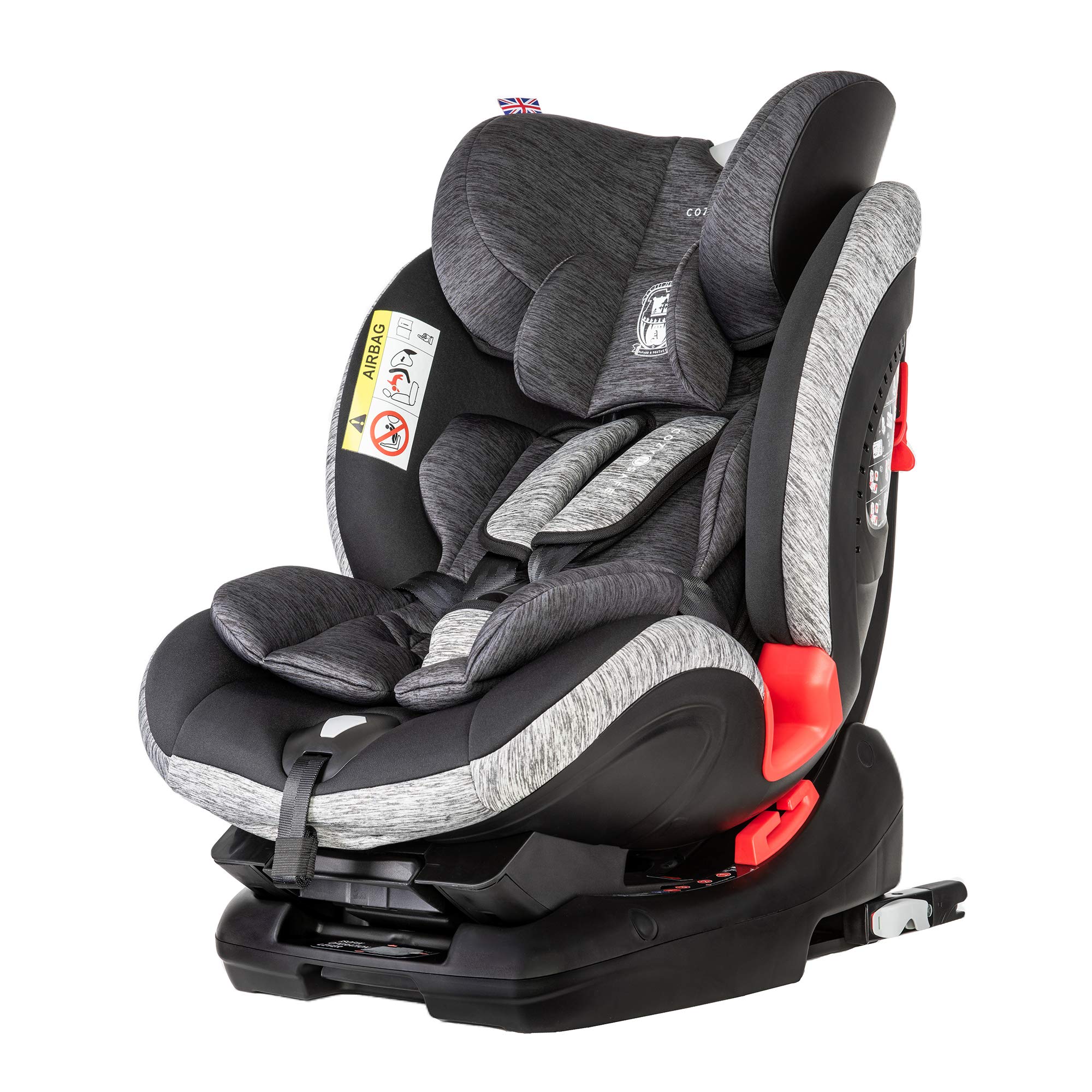 Cozy N Safe Arthur 0-36kg Group 0+1/2/3 Car Seat, ISOFix & Top Tether, Extended Rear Facing, Birth to 12 Years, Convertible Baby Toddler Child Car Seat (Black/Grey)