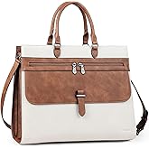 FADEON Leather Briefcase for Women, Designer 15.6 inch Laptop Bag, Tote Shoulder Handbag for Teacher Busniess Work White