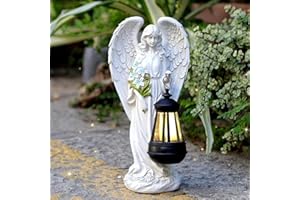 VChymm Solar Angel Outdoor Garden Decor Statues – 13.2 inches Solar Outdoor Sculptures for Outside Yard Art Patio Balcony Front Lawn Ornaments Gifts for Mom Grandma Women